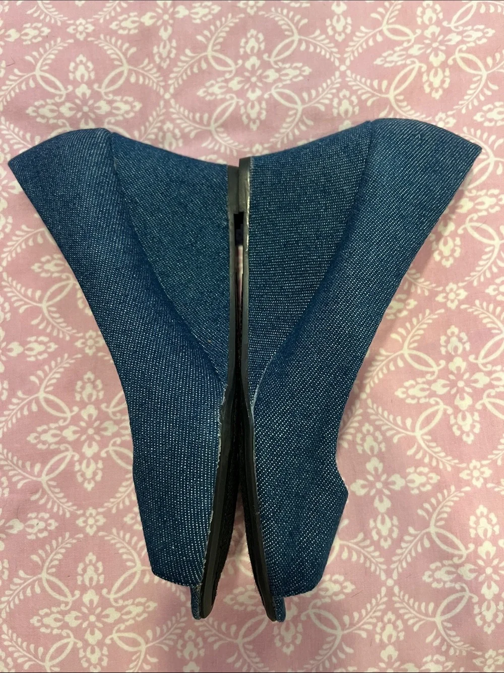 Forever Denim Blue Peep-Toe Pumps for Women